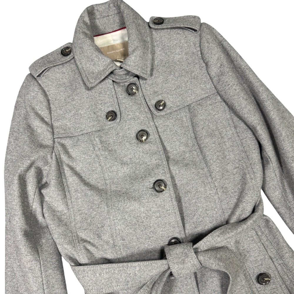 Banana Republic Italian Wool Blend Trench Coat Women Medium Light Gray Belted